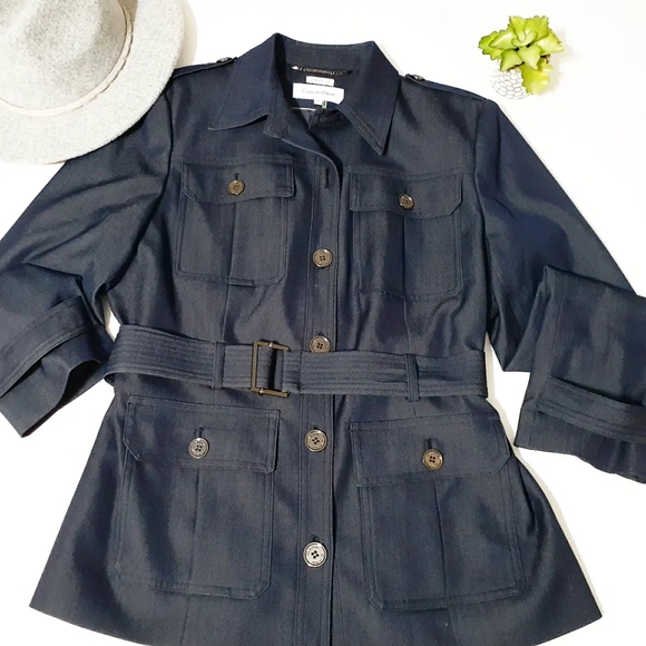 Calvin Klein Dark Blue Military-Style Belted Jacket - Picture 6 of 6